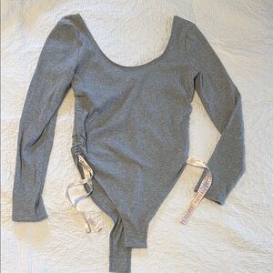 NWT Victoria's Secret Gray Asymmetrical Tie Front Bodysuit